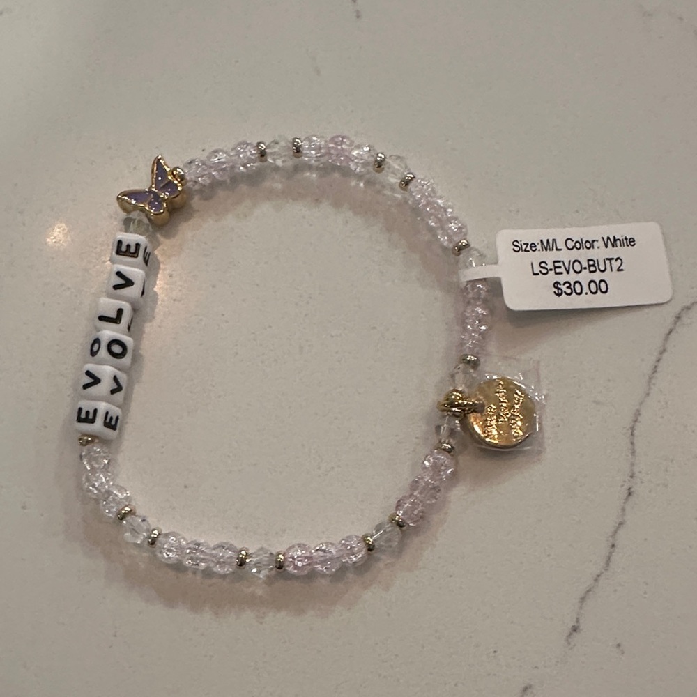 Evolve White and Light Pink Beaded Bracelet with Gold Charms